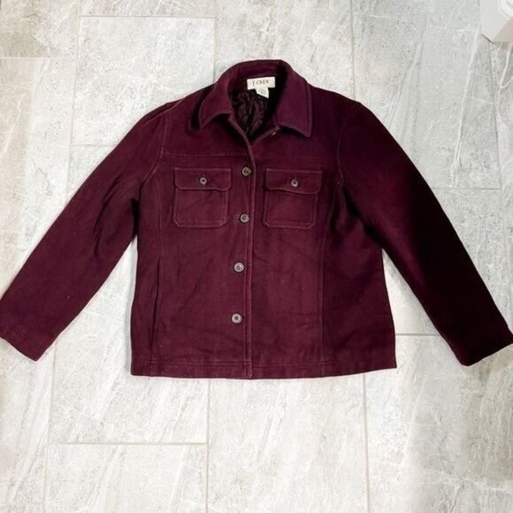 J. Crew Purple Wool Peacoat Jacket Accent Front Pockets Size Medium - Picture 4 of 9